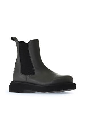 Bueno Shoes Gri Koyu Deri Kadın Düz Bot 01wt0508