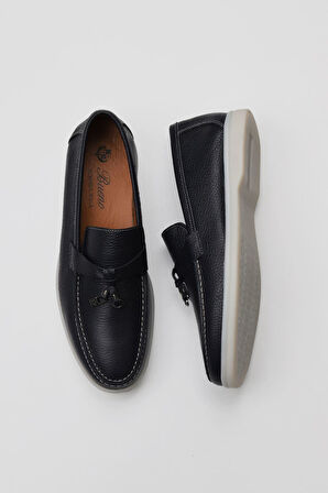 Bueno Shoes Lacivert Flotter Deri Erkek Loafer 05ms101