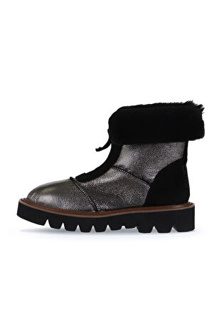 Bueno Shoes Kurşun Siyah Deri Kadın Düz Bot 01wv10204