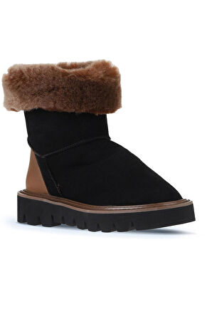 Bueno Shoes Siyah Kahve Deri-süet Kadın Düz Bot 01wv10205