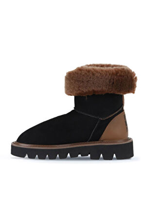 Bueno Shoes Siyah Kahve Deri-süet Kadın Düz Bot 01wv10205
