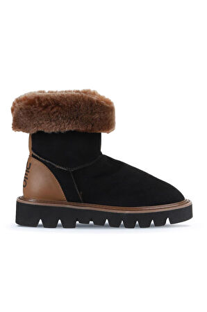 Bueno Shoes Siyah Kahve Deri-süet Kadın Düz Bot 01wv10205