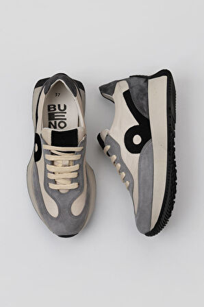 Bueno Shoes Gri Multi Deri Kadın Dolgu Topuklu Spor Ayakkabı 01wv11300