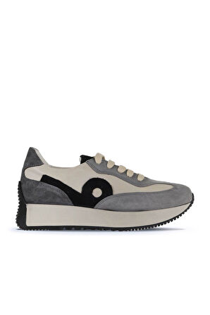 Bueno Shoes Gri Multi Deri Kadın Dolgu Topuklu Spor Ayakkabı 01wv11300