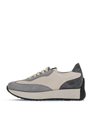 Bueno Shoes Gri Multi Deri Kadın Dolgu Topuklu Spor Ayakkabı 01wv11300