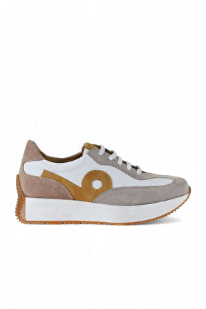 Bueno Shoes Bej Multi Deri Kadın Dolgu Topuklu Spor Ayakkabı 01wv11300