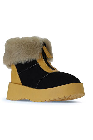 Bueno Shoes Sarı Siyah Deri-süet Kadın Dolgu Topuklu Bot 01wv1316