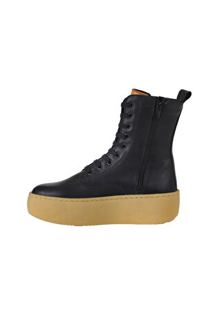 Bueno Shoes Siyah Turuncu Deri Kadın Dolgu Topuklu Bot 01wv5500