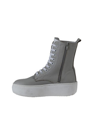 Bueno Shoes Gri Beyaz Deri Kadın Dolgu Topuklu Bot 01wv5500