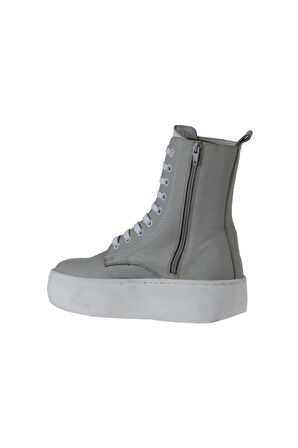 Bueno Shoes Gri Beyaz Deri Kadın Dolgu Topuklu Bot 01wv5500