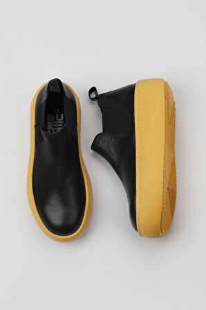 Bueno Shoes Siyah Sarı Deri Kadın Dolgu Topuklu Bot 01wv5505