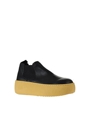 Bueno Shoes Siyah Sarı Deri Kadın Dolgu Topuklu Bot 01wv5505