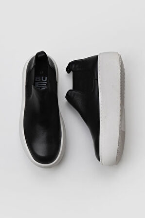 Bueno Shoes Siyah Beyaz Deri Kadın Dolgu Topuklu Bot 01wv5505