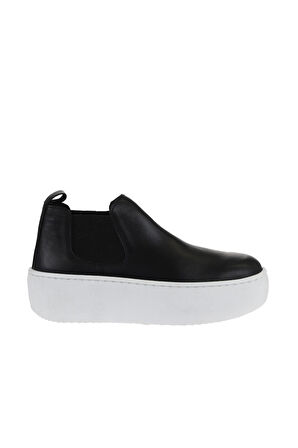 Bueno Shoes Siyah Beyaz Deri Kadın Dolgu Topuklu Bot 01wv5505