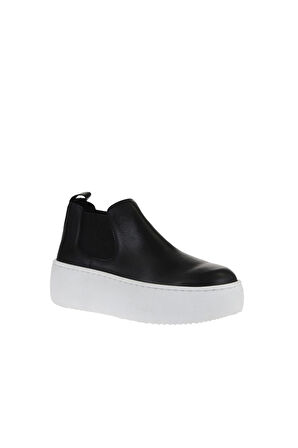 Bueno Shoes Siyah Beyaz Deri Kadın Dolgu Topuklu Bot 01wv5505