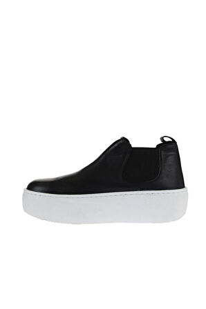 Bueno Shoes Siyah Beyaz Deri Kadın Dolgu Topuklu Bot 01wv5505