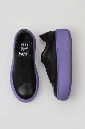 Bueno Shoes Siyah Mor Deri Kadın Sneakers 01wv5507