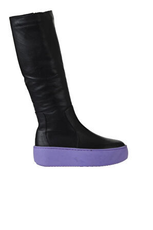 Bueno Shoes Siyah Mor Deri Kadın Dolgu Topuklu Çizme 01wv5508