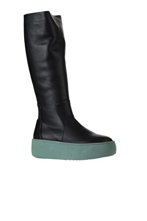Bueno Shoes Siyah Yeşil Deri Kadın Dolgu Topuklu Çizme 01wv5508