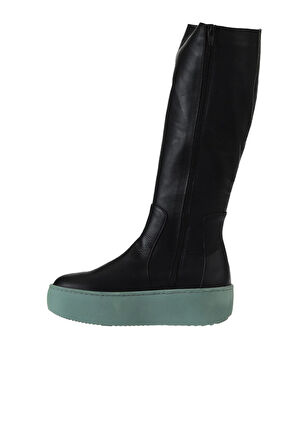 Bueno Shoes Siyah Yeşil Deri Kadın Dolgu Topuklu Çizme 01wv5508