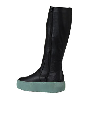 Bueno Shoes Siyah Yeşil Deri Kadın Dolgu Topuklu Çizme 01wv5508