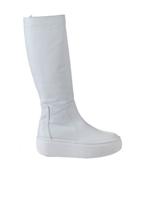 Bueno Shoes Beyaz Beyaz Deri Kadın Dolgu Topuklu Çizme 01wv5508