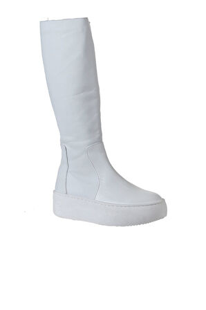 Bueno Shoes Beyaz Beyaz Deri Kadın Dolgu Topuklu Çizme 01wv5508
