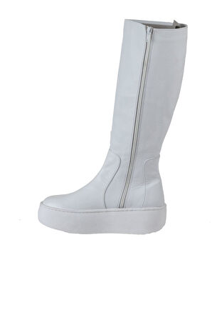 Bueno Shoes Beyaz Beyaz Deri Kadın Dolgu Topuklu Çizme 01wv5508
