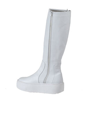 Bueno Shoes Beyaz Beyaz Deri Kadın Dolgu Topuklu Çizme 01wv5508