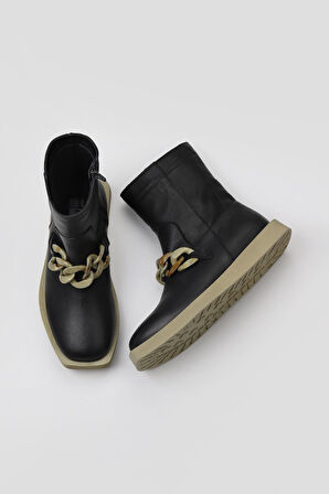 Bueno Shoes Siyah Haki Deri Kadın Düz Bot 01wv9704