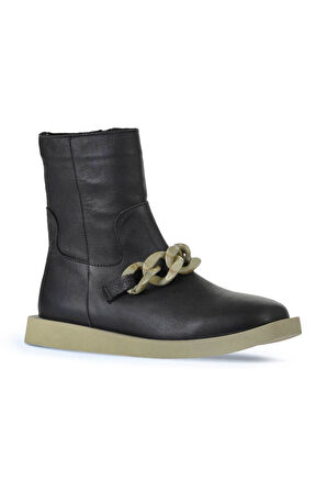 Bueno Shoes Siyah Haki Deri Kadın Düz Bot 01wv9704