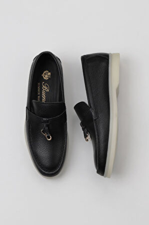 Bueno Shoes Siyah Flotter Deri Kadın Loafer 05ws101