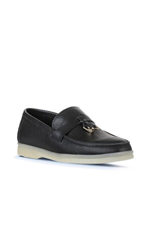 Bueno Shoes Siyah Flotter Deri Kadın Loafer 05ws101