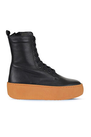 Bueno Shoes Siyah Siyah Deri Kadın Dolgu Topuklu Bot 01wv5500