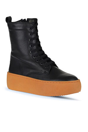 Bueno Shoes Siyah Siyah Deri Kadın Dolgu Topuklu Bot 01wv5500