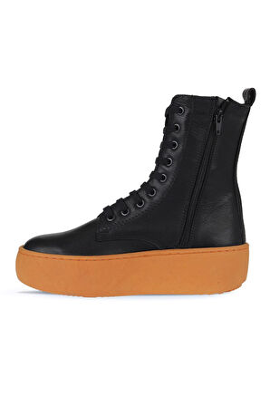 Bueno Shoes Siyah Siyah Deri Kadın Dolgu Topuklu Bot 01wv5500