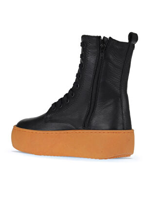 Bueno Shoes Siyah Siyah Deri Kadın Dolgu Topuklu Bot 01wv5500