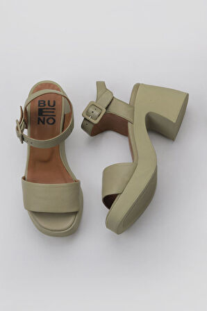 Bueno Shoes Haki Deri Kadın Dolgu Topuklu Ayakkabı 01wy12204