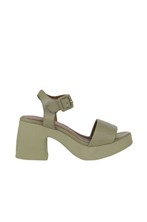 Bueno Shoes Haki Deri Kadın Dolgu Topuklu Ayakkabı 01wy12204