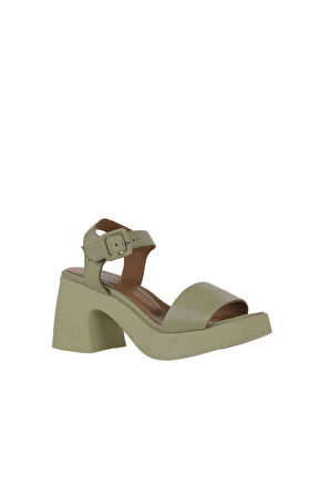 Bueno Shoes Haki Deri Kadın Dolgu Topuklu Ayakkabı 01wy12204
