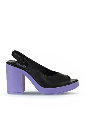 Bueno Shoes Siyah Lila Deri Kadın Topuklu Sandalet 01wy12300
