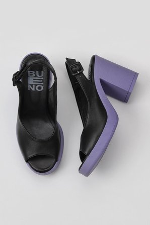 Bueno Shoes Siyah Lila Deri Kadın Topuklu Sandalet 01wy12300