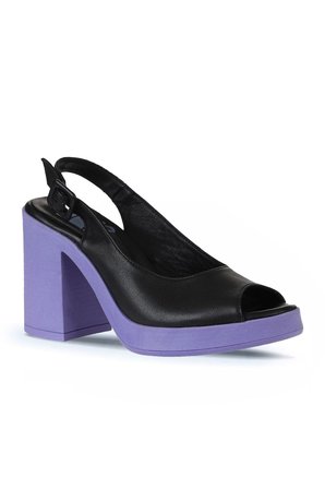Bueno Shoes Siyah Lila Deri Kadın Topuklu Sandalet 01wy12300
