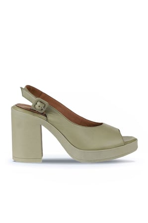 Bueno Shoes Haki Deri Kadın Topuklu Sandalet 01wy12300