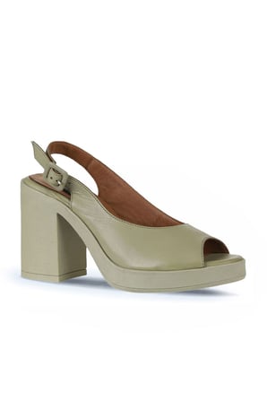 Bueno Shoes Haki Deri Kadın Topuklu Sandalet 01wy12300