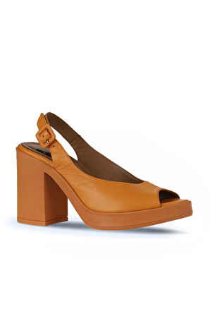 Bueno Shoes Turuncu Deri Kadın Topuklu Sandalet 01wy12300