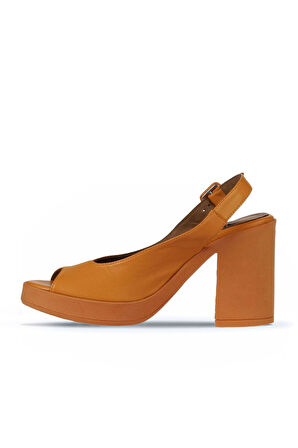 Bueno Shoes Turuncu Deri Kadın Topuklu Sandalet 01wy12300