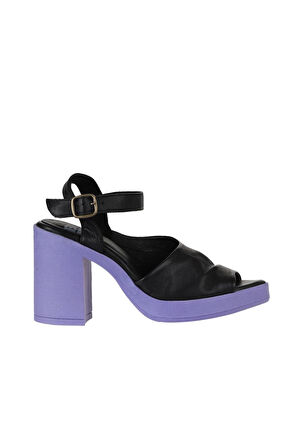 Bueno Shoes Siyah Lila Deri Kadın Topuklu Sandalet 01wy12303