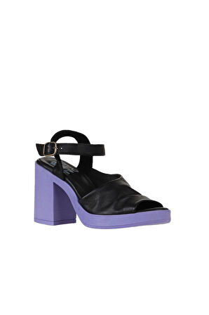 Bueno Shoes Siyah Lila Deri Kadın Topuklu Sandalet 01wy12303