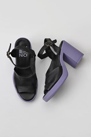 Bueno Shoes Siyah Lila Deri Kadın Topuklu Sandalet 01wy12303